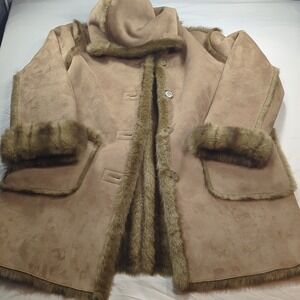 Dennis Basso‎ Women Brown Tan Long Sleeve Fur Inner Shell Coat Faux Medium